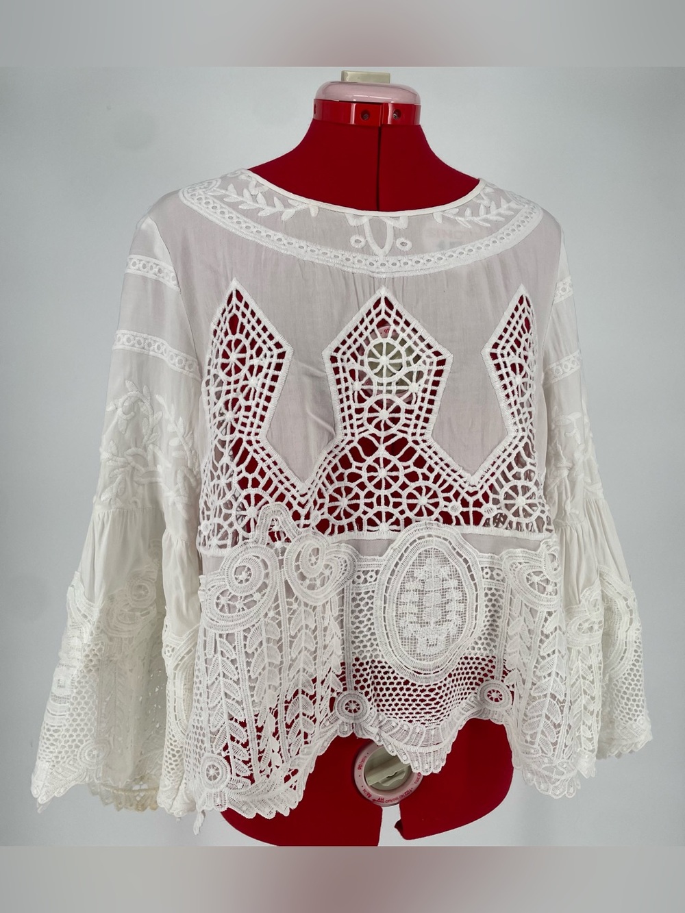 Soft Surroundings Scalloped Edge Bohemian Crochet Lace Flared/ Bell Sleeve Top